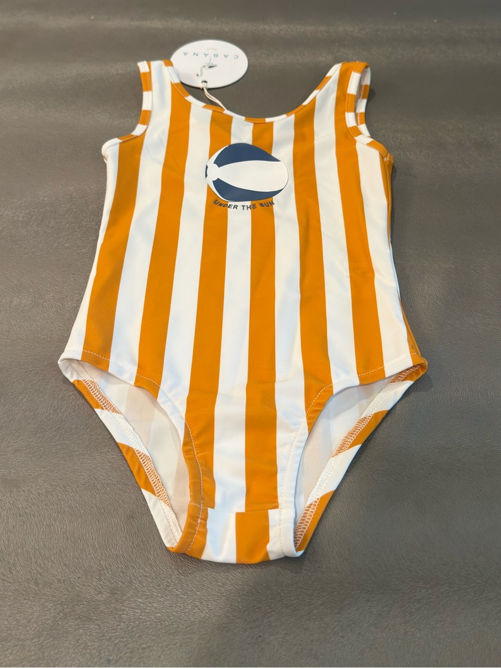 Cabana  Kids One-Piece Swimsuit - Orange and White Striped. Size 5